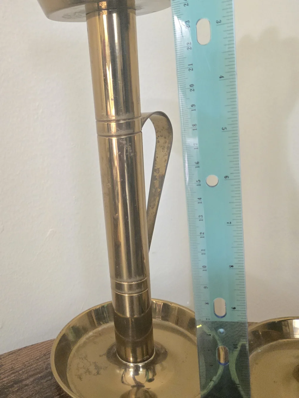 Rare Vintage Signed Brass Trumpet Handled Candlestick Holders Pair